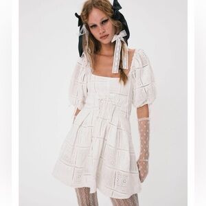For Love and Lemons Elegant White Lace Puff Sleeve Dress